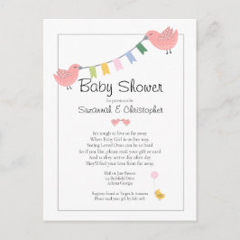 Baby Shower By Mail Girl Pink Birds Einladungspostkarte
