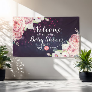 Baby Shower Chic Boho Floral Feathers Burgundy Red Banner