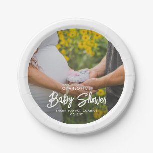 Baby Shower Chic Moderne Skripttypografie & Foto Pappteller