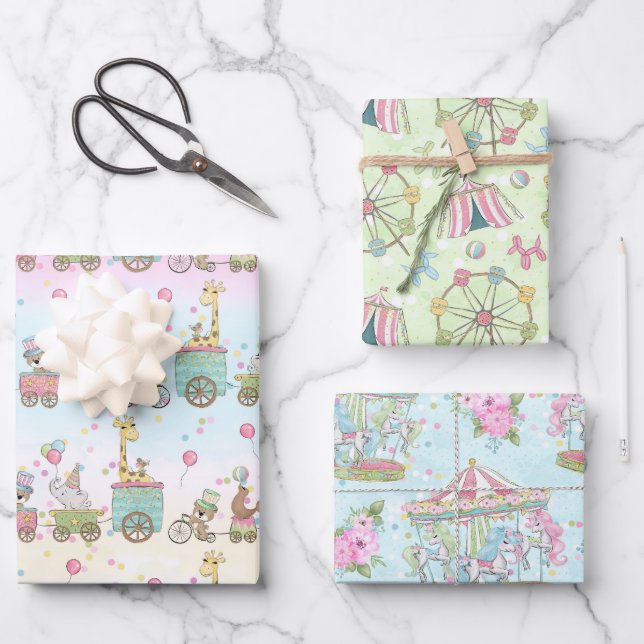 Baby Shower Circus Geschenkpapier Set (Vorderseite)