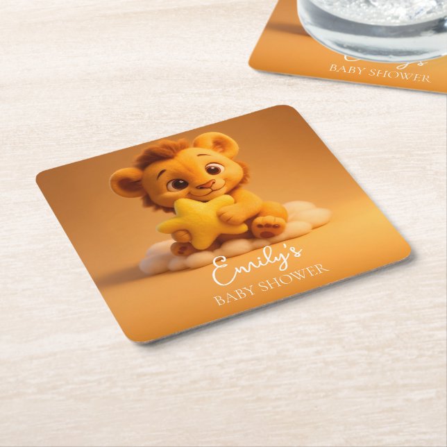 Baby Shower Coaster – Little Lion & Star Rechteckiger Pappuntersetzer (angewinkelt)