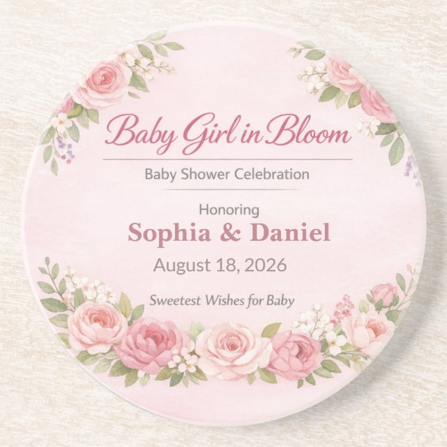 Baby Shower Coasters | Teddy Bear | Girl in Bloom Getränkeuntersetzer (Vorne)