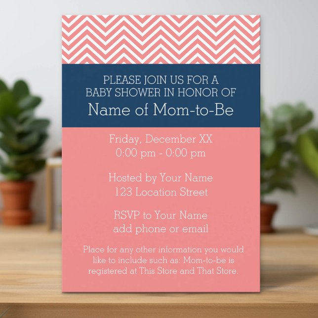 Baby Shower Collection - Korallen und Marine Chevr Einladung (Custom Invitation with Download Option)