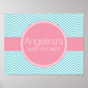 Baby Shower Collection - Pink & Aqua Blue Chevrons Poster