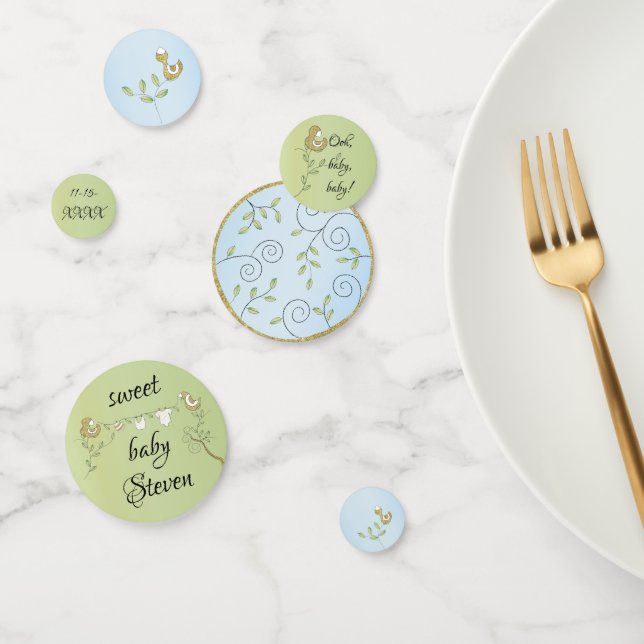 Baby Shower Confetti Gold Blue Birds Konfetti (Gruppe)