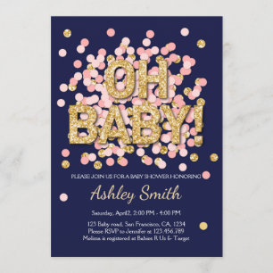 Baby Shower Confetti Pink Gold Navy Einladung