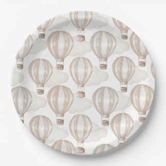 Baby Shower Cream Hot Air Balloons Gender Neutral Pappteller