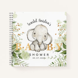 Baby Shower Cute Elephant Greenery Guest Book Notizbuch