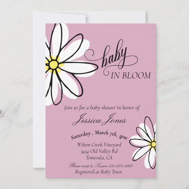 Baby Shower Daisy Doodle Baby in Bloom Einladung (Vorderseite)