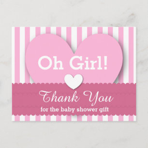 BABY SHOWER DANKE DU HÖRST Stripes V06 PINK Postkarte