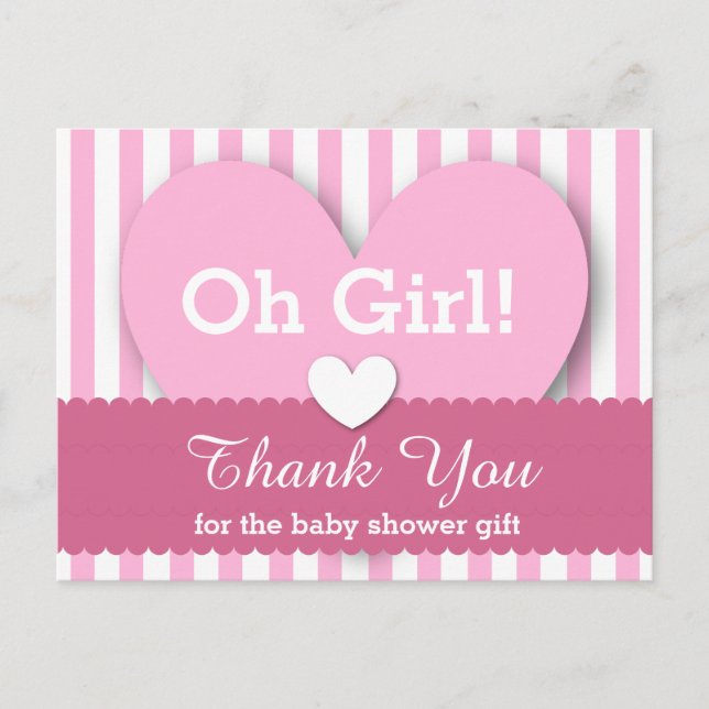 BABY SHOWER DANKE DU HÖRST Stripes V06 PINK Postkarte (Vorderseite)