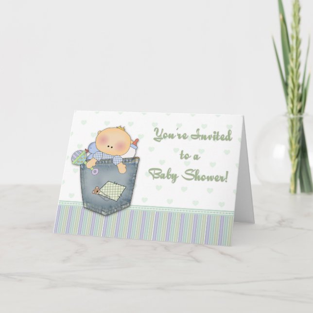 Baby Shower Denim Green Einladung (Vorderseite)
