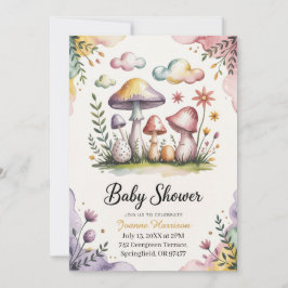 Baby-Shower-Design mit Wasserfarben-Pilzen Einladung