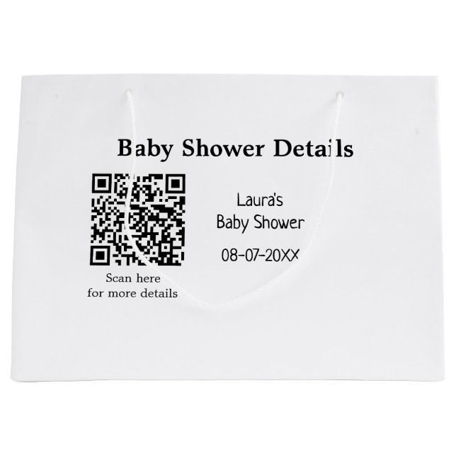 BABY SHOWER DETAILS QR SCAN CODE MINIMAL MODERN RU GROßE GESCHENKTÜTE (Vorderseite)