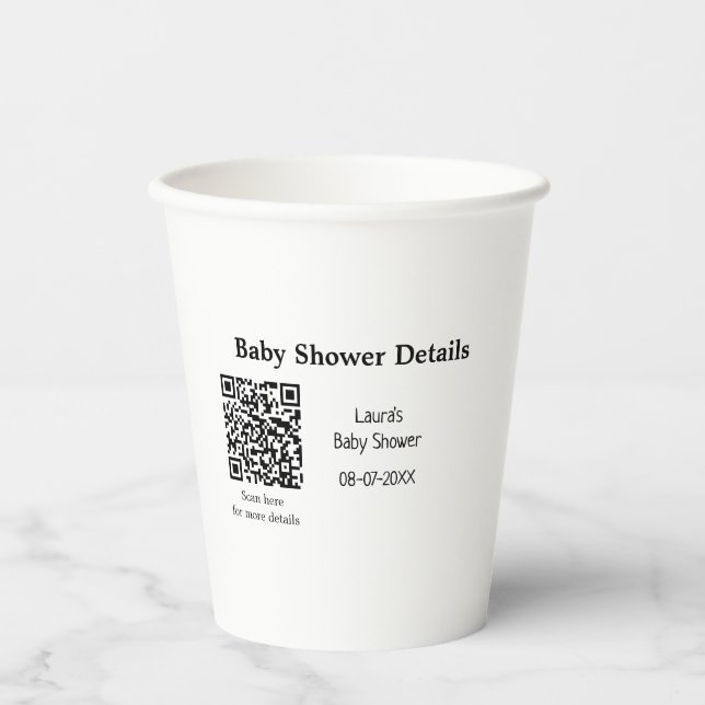BABY SHOWER DETAILS QR SCAN CODE MINIMAL MODERN RU PAPPBECHER (Vorderseite)
