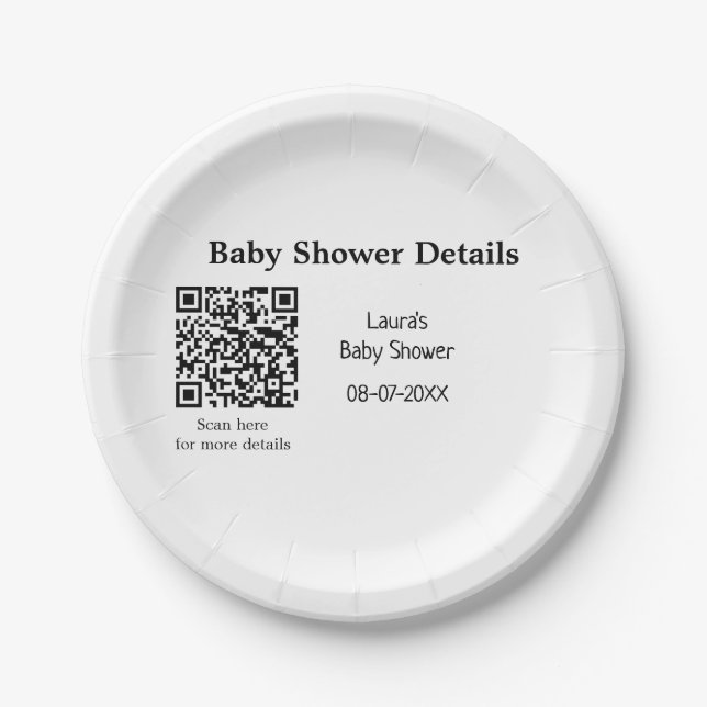 BABY SHOWER DETAILS QR SCAN CODE MINIMAL MODERN RU PAPPTELLER (Vorderseite)