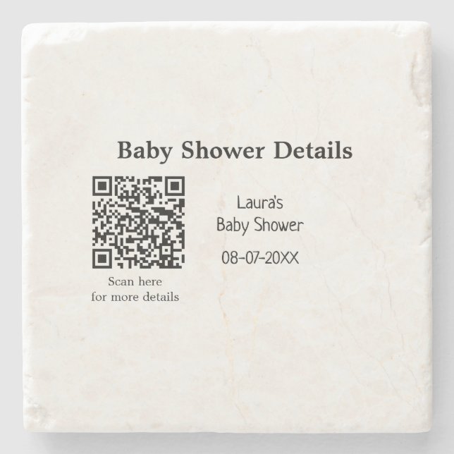 BABY SHOWER DETAILS QR SCAN CODE MINIMAL MODERN RU STEINUNTERSETZER (Vorderseite)