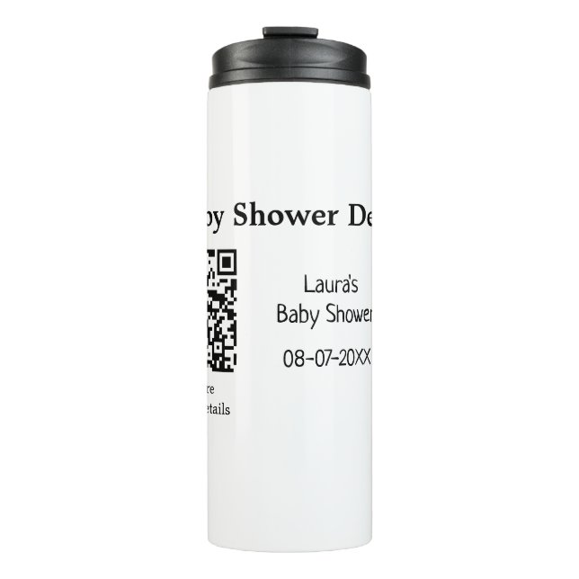 BABY SHOWER DETAILS QR SCAN CODE MINIMAL MODERN RU THERMOSBECHER (Vorderseite)
