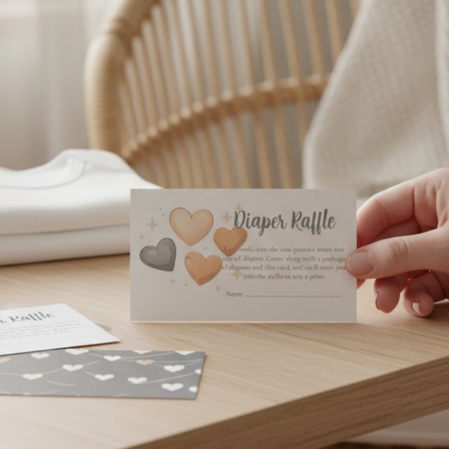 Baby Shower Diaper Raffle Card - Boho Heart Begleitkarte (Gray and peach diaper raffle baby shower card)