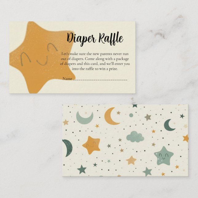 Baby Shower Diaper Raffle Card–Boho Stars & Moons Begleitkarte (Vorne/Hinten)