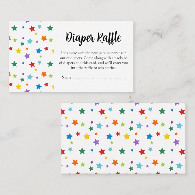 Baby Shower Diaper Raffle Card–Bright Stars Begleitkarte (Vorne/Hinten)