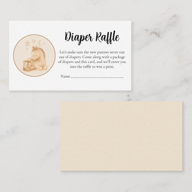 Baby Shower Diaper Raffle Card – Cute Foal Begleitkarte (Vorne/Hinten)