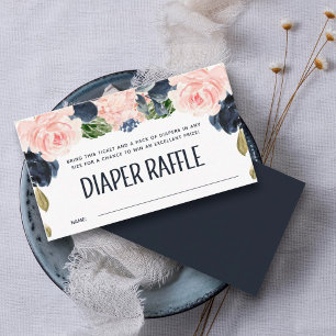 Baby-Shower-Diaper-Raffle mit Navy-Blush-Blumen Begleitkarte