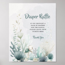 Baby Shower Diaper Raffle Sign Ocean Sea Themed Poster