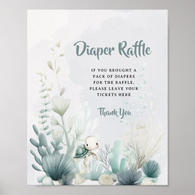 Baby Shower Diaper Raffle Sign Ocean Sea Themed  Poster (Vorne)