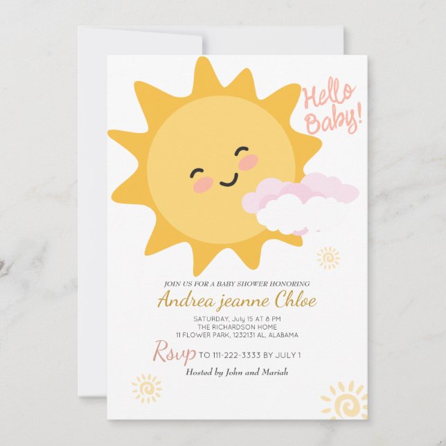 Baby Shower Drehbuch Sunshine Simple Moderne Einladung (Vorderseite)