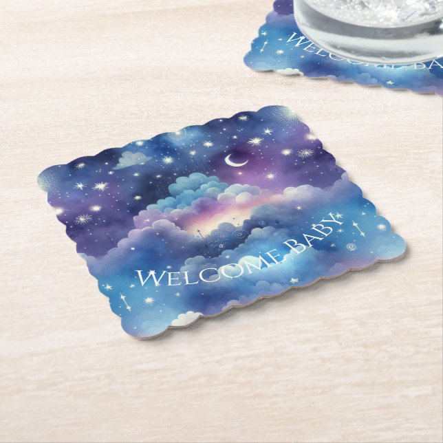 Baby Shower Drink Coaster – Celestial Dreamscape Untersetzer (angewinkelt)
