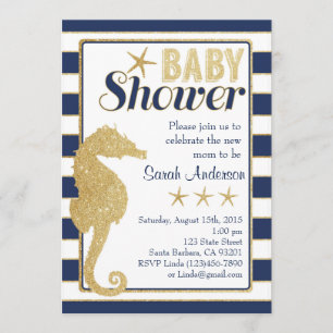 Baby Shower Einladung Beach Theme-Gold-Seepferd