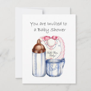 Baby-Shower-Einladung Bib, Flasche und Tasse Einladung