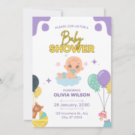 Baby Shower Einladung Blau Minimal Elegant