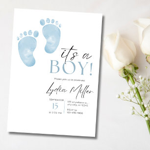 Baby Shower Einladung Blaue Babyfüße, Junge Shower