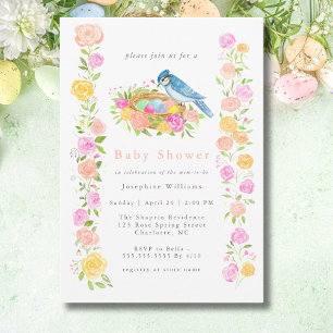 Baby-Shower-Einladung Blaue Häher mit Vogelnest un Einladung
