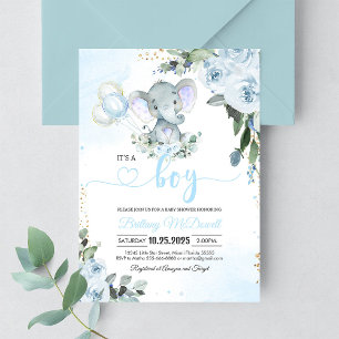 Baby Shower Einladung Blaues Elefantenjunge