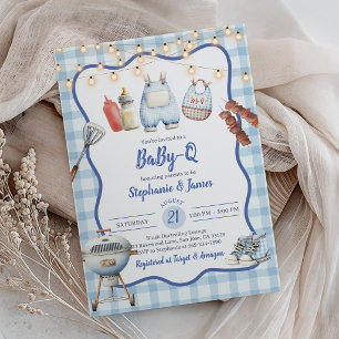 Baby Shower Einladung: Coed BBQ Party BlauGingham Einladung