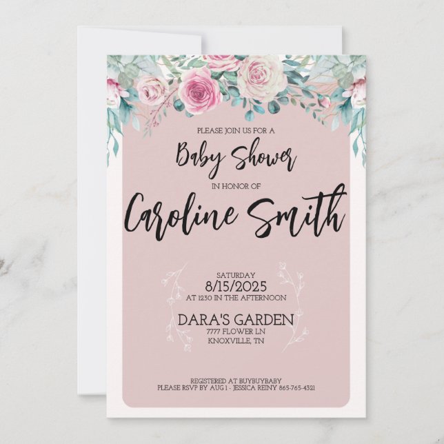 Baby-Shower-Einladung Floral Blush Einladung (Vorderseite)