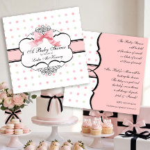 Baby Shower Einladung - French Bow Dot Swirl