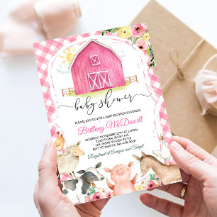 Baby-Shower-Einladung für Mädchen mit rosa Bauernh Einladung