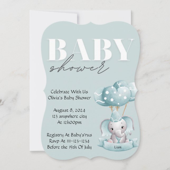 BABY SHOWER EINLADUNG IN BLAUEN FARBE (Vorderseite)