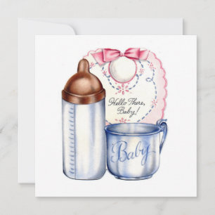 Baby-Shower-Einladung Lätzchen, Flasche und Tasse Einladung