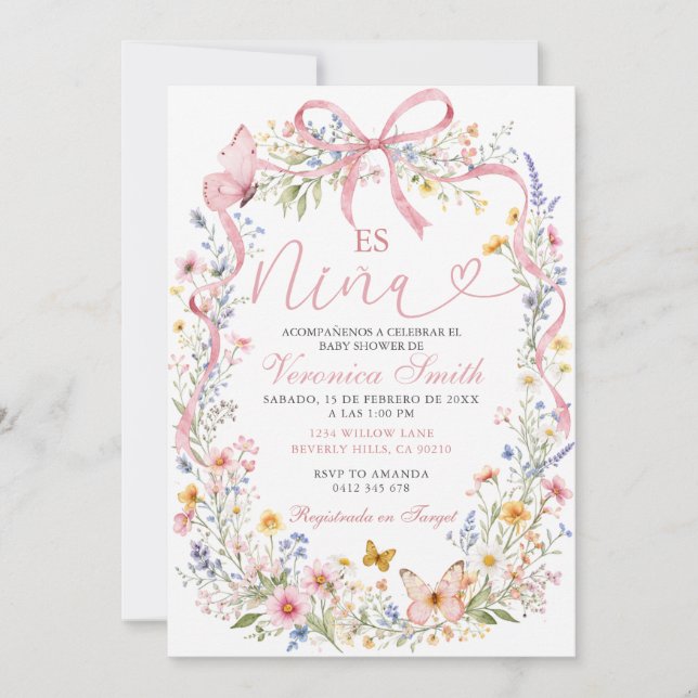 Baby Shower Einladung Mädchen Wilde Blumen (Vorderseite)