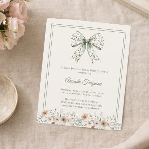 Baby-Shower-Einladung mit Blumenband in Grün und E
