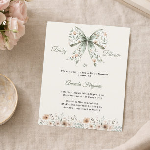 Baby-Shower-Einladung mit grüner Blumenschleife
