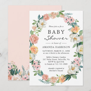 Baby-Shower-Einladung mit Pfirsich-Rosa-Blumenkran Einladung