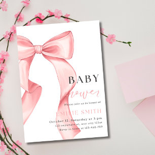 Baby-Shower-Einladung mit rosa Schleife für Mädche Einladung
