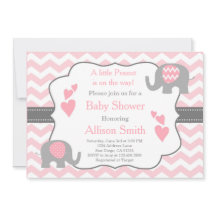 Baby-Shower-Einladung mit rosa und grauem Elefante