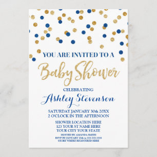 Baby Shower Einladung Navy Blue Gold Confetti